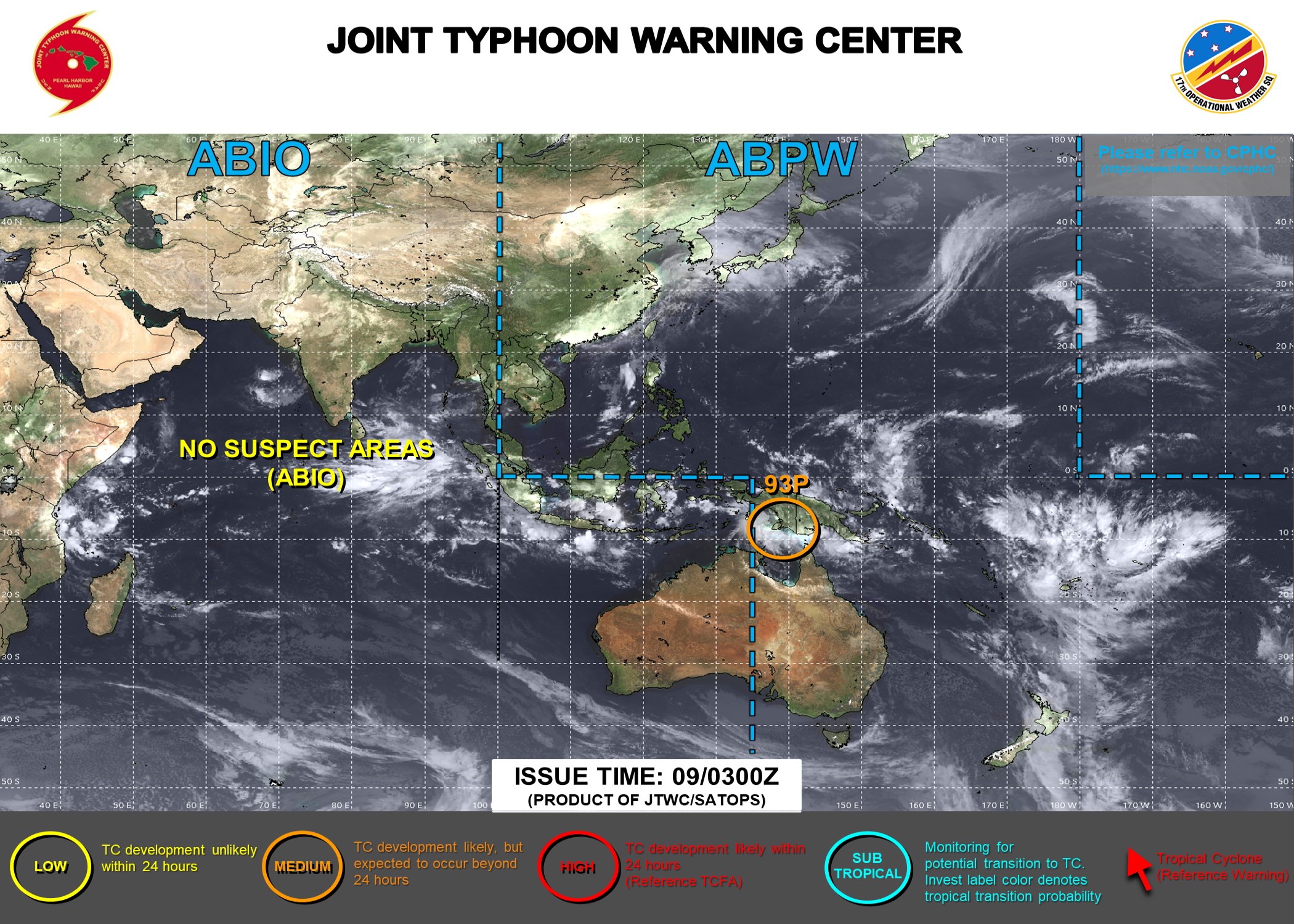 Map of the Northwest Pacific & North Indian Ocean with Typhoon Warning Information (JTWC/NMOC/USNO)