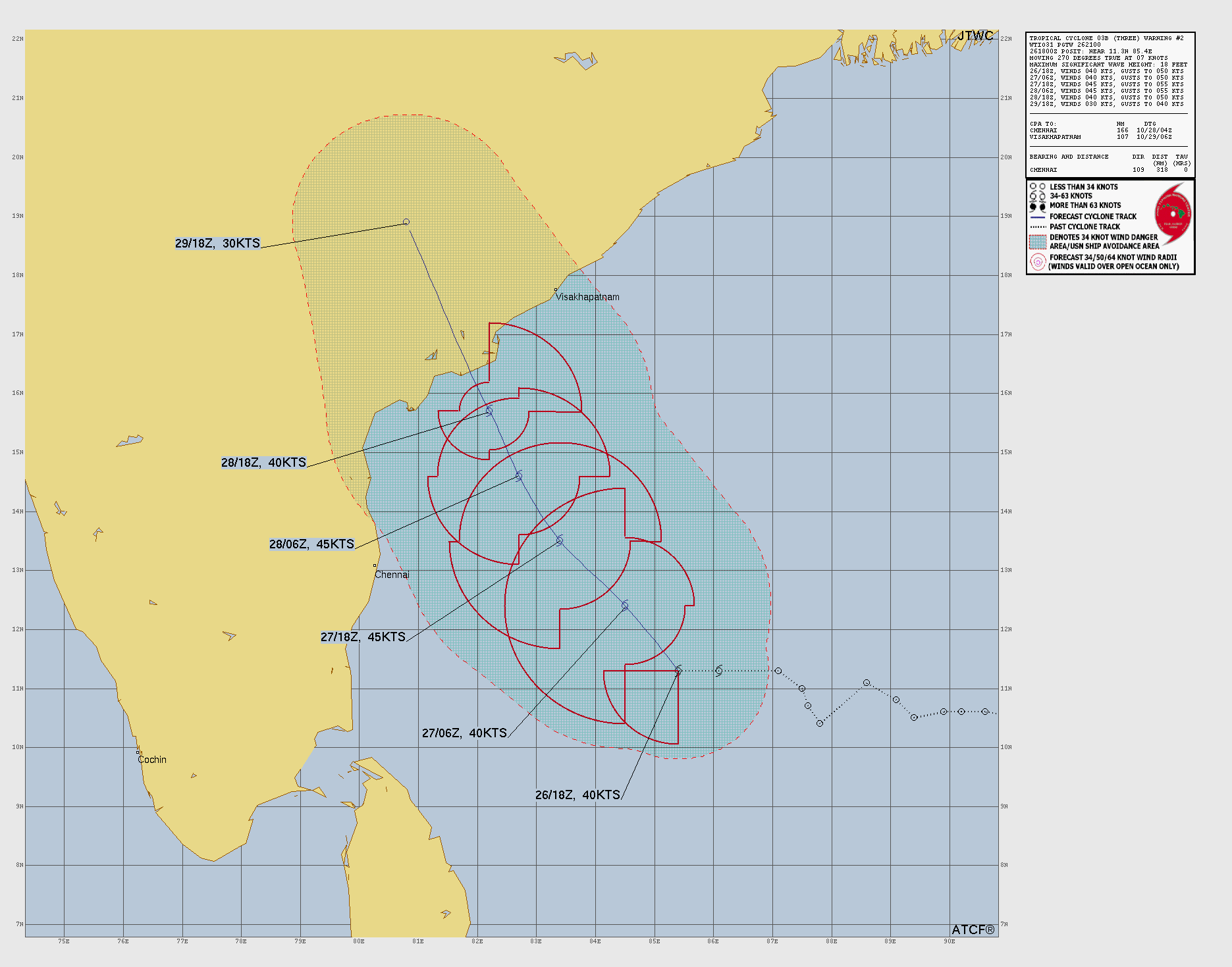 Official forecast cone for Tropical Storm THREE
