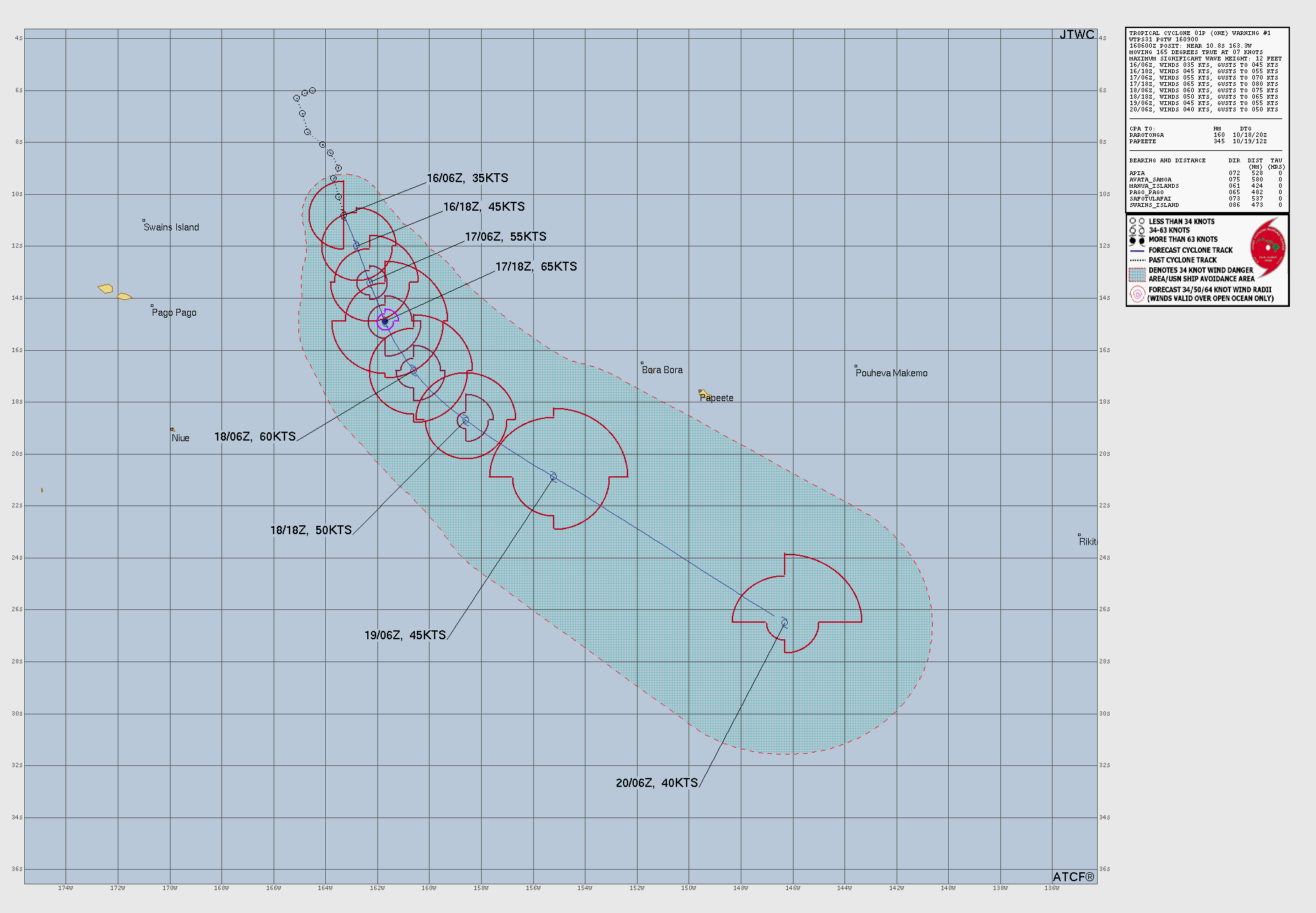 Official forecast cone for Tropical Storm ONE