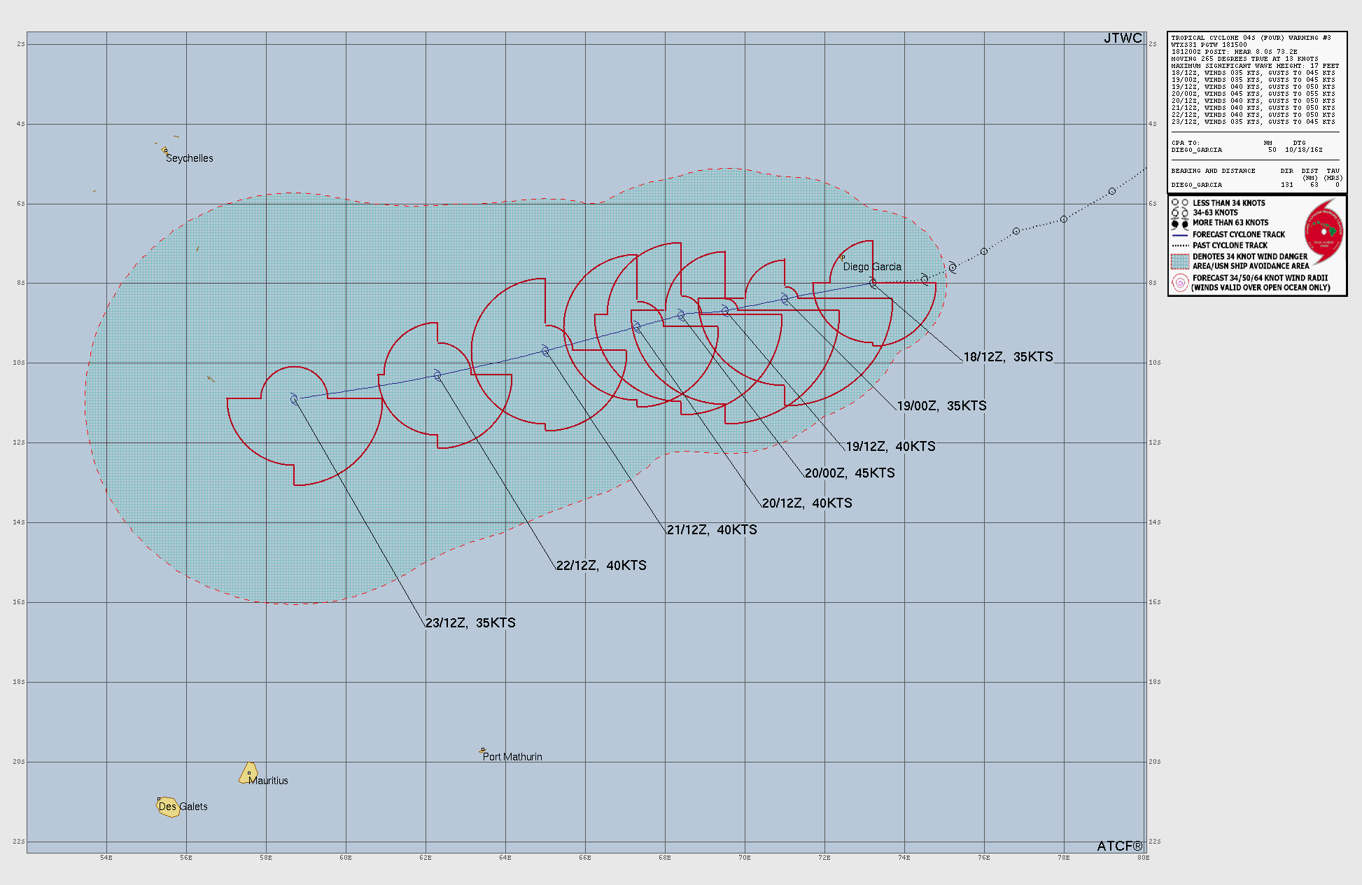 Official forecast cone for Tropical Storm FOUR