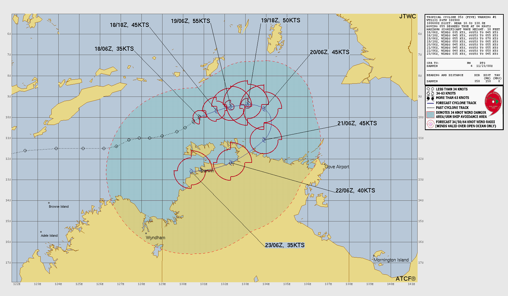 Official forecast cone for Tropical Storm FIVE