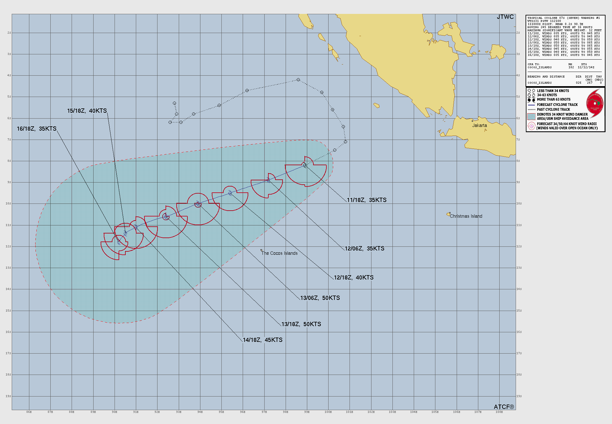 Official forecast cone for Tropical Storm SEVEN