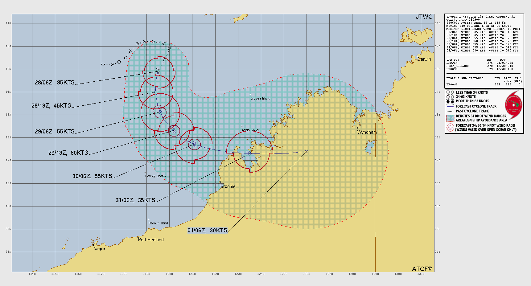 Official forecast cone for Tropical Storm TEN