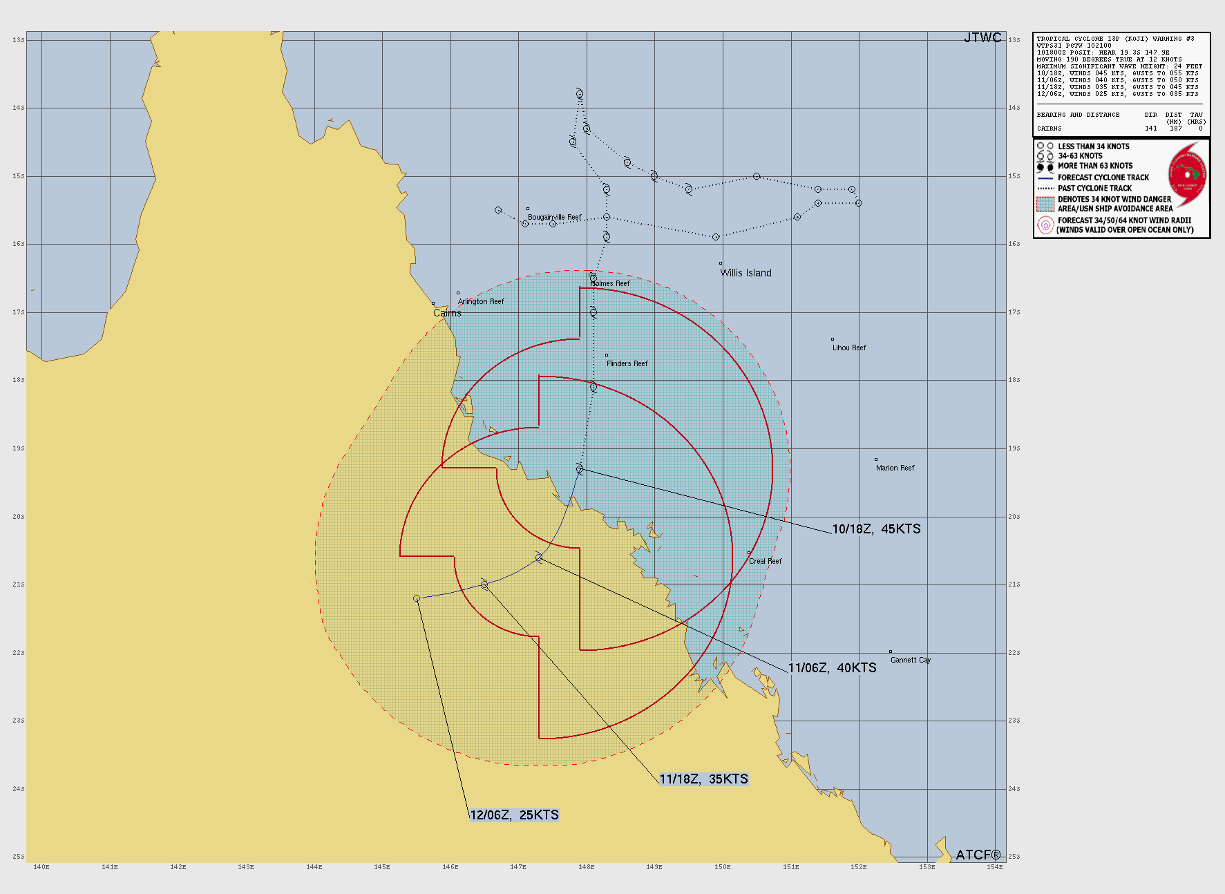 Official forecast cone for Tropical Storm THIRTEEN