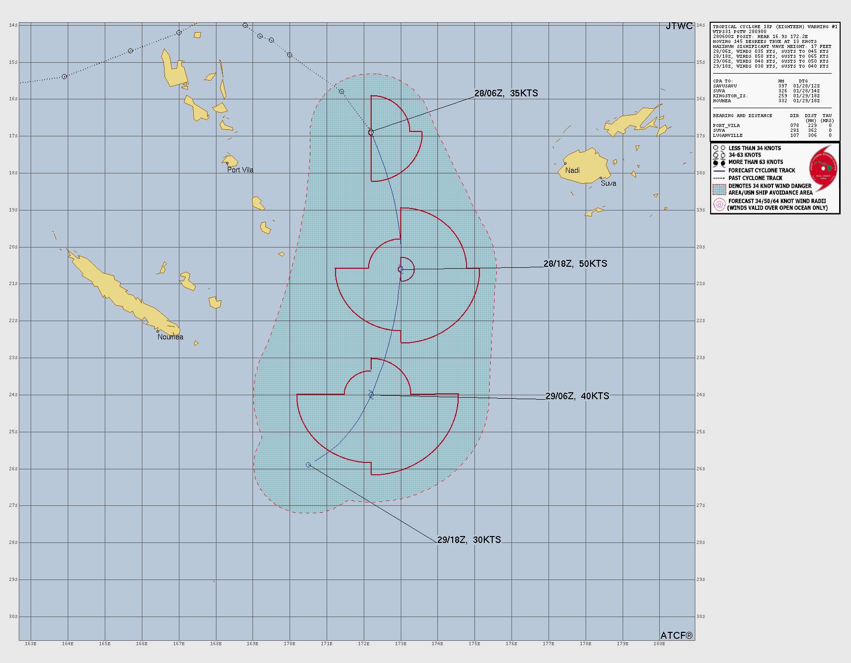 Official forecast cone for Tropical Storm EIGHTEEN