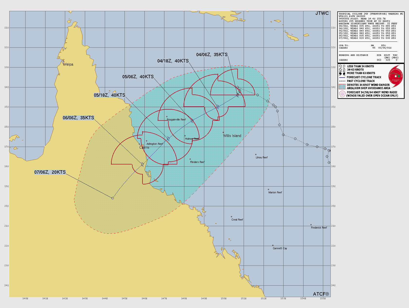 Official forecast cone for Tropical Storm TWENTYFOUR