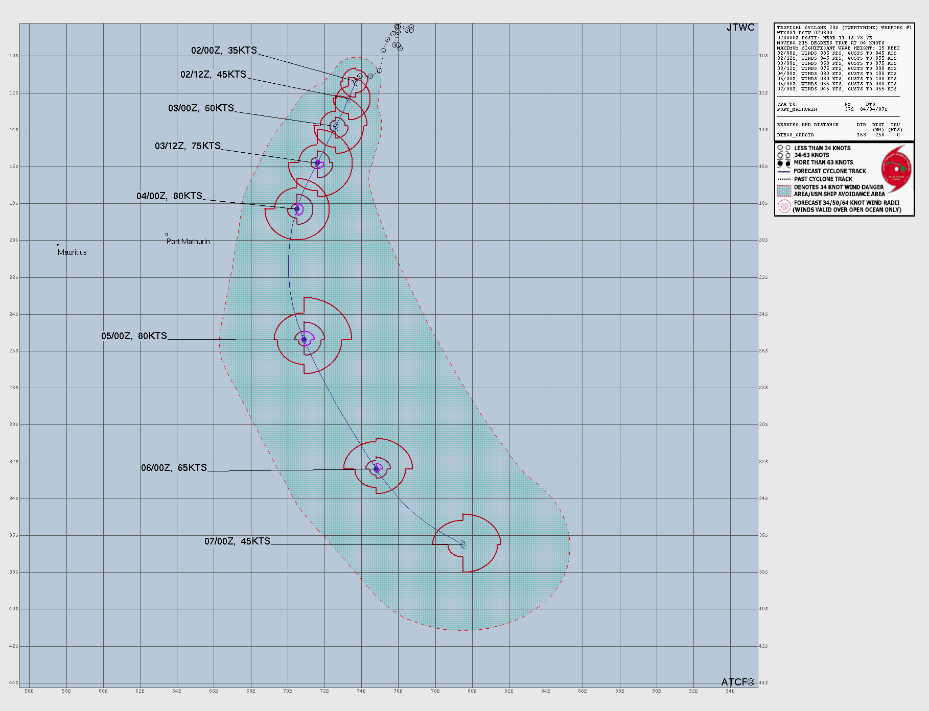 Official forecast cone for Tropical Storm TWENTYNINE