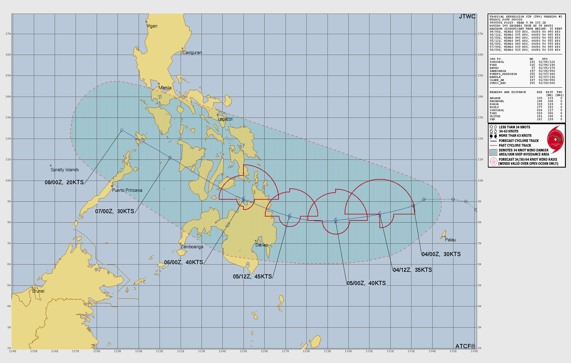 Official forecast cone for Tropical Depression TWO