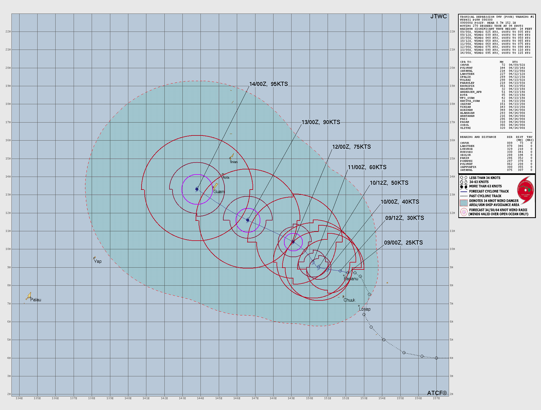 Official forecast cone for Tropical Depression FOUR
