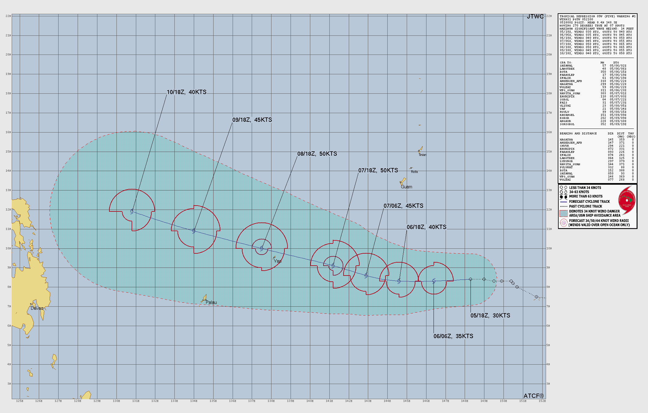 Official forecast cone for Tropical Depression FIVE