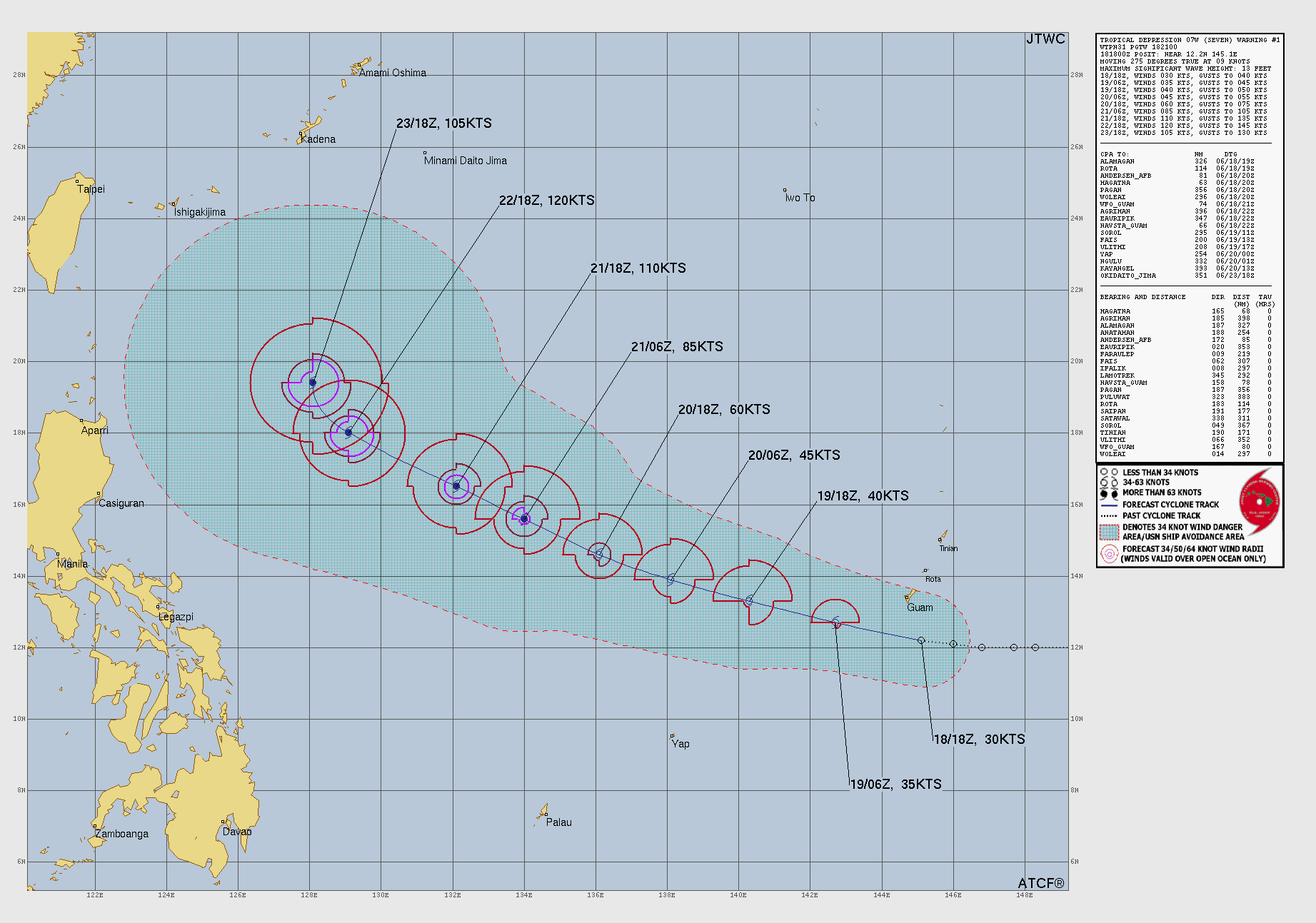 Official forecast cone for Tropical Depression INVEST