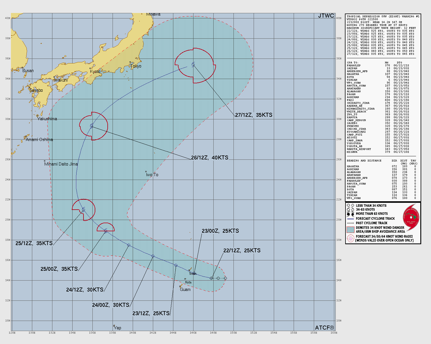 Official forecast cone for Tropical Depression INVEST