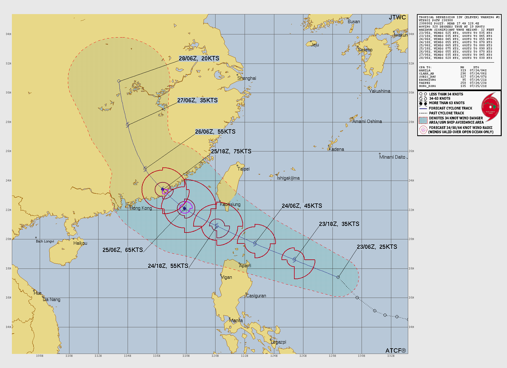 Official forecast cone for Tropical Depression ELEVEN