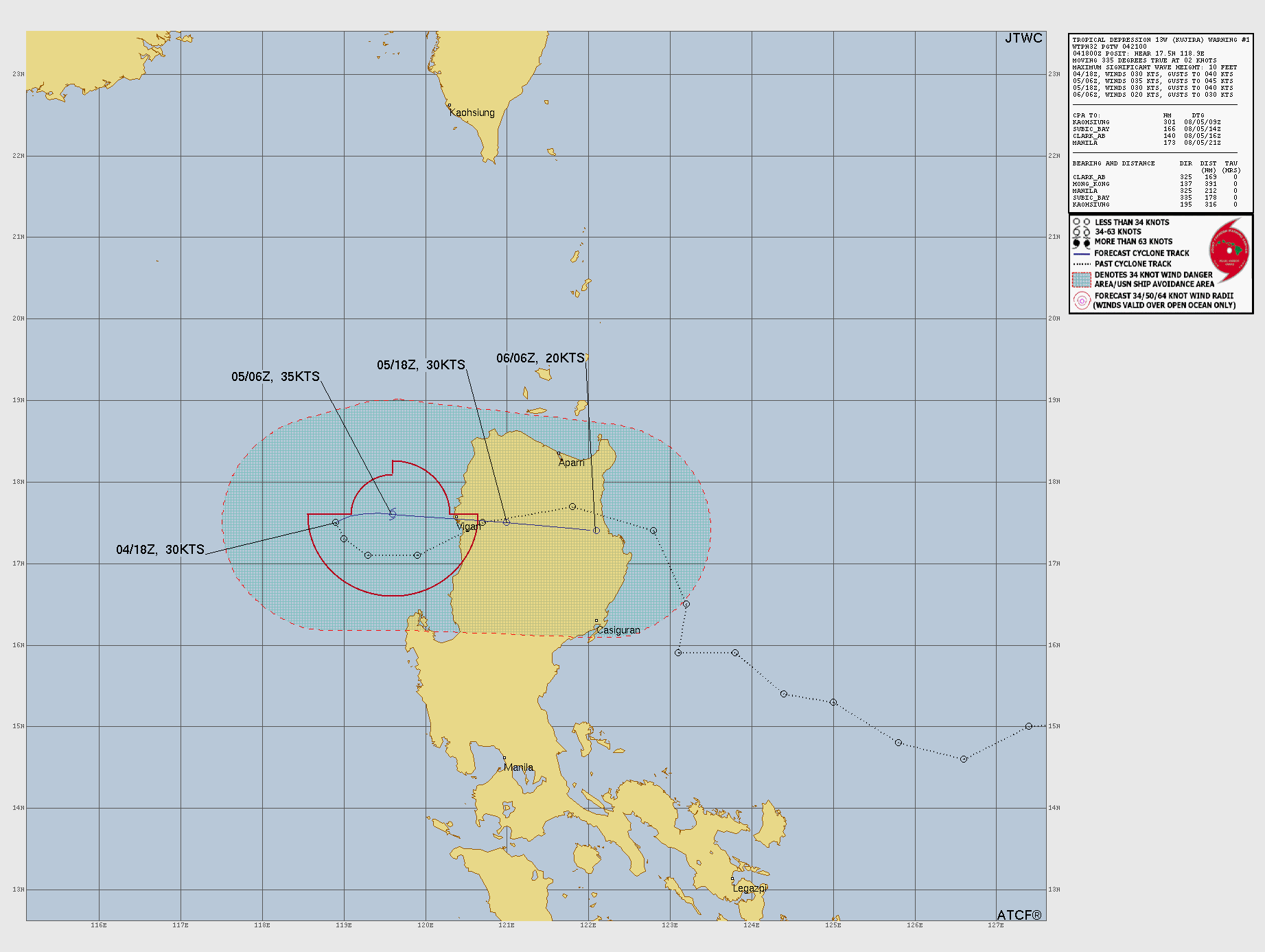 Official forecast cone for Tropical Depression KUJIRA