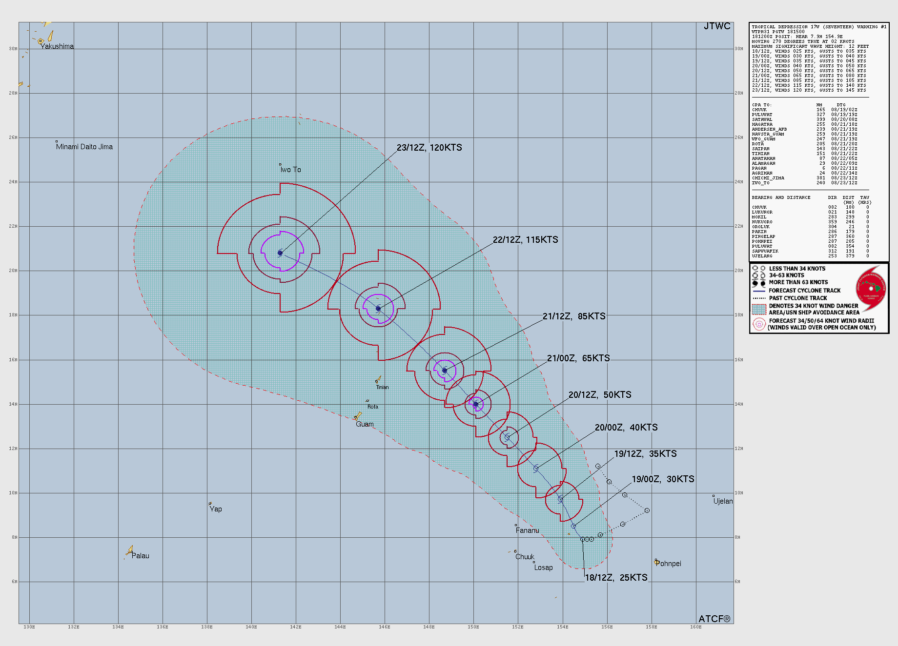 Official forecast cone for Tropical Depression SEVENTEEN