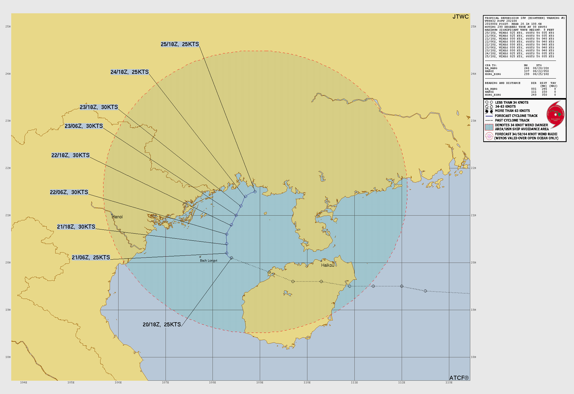 Official forecast cone for Tropical Depression EIGHTEEN
