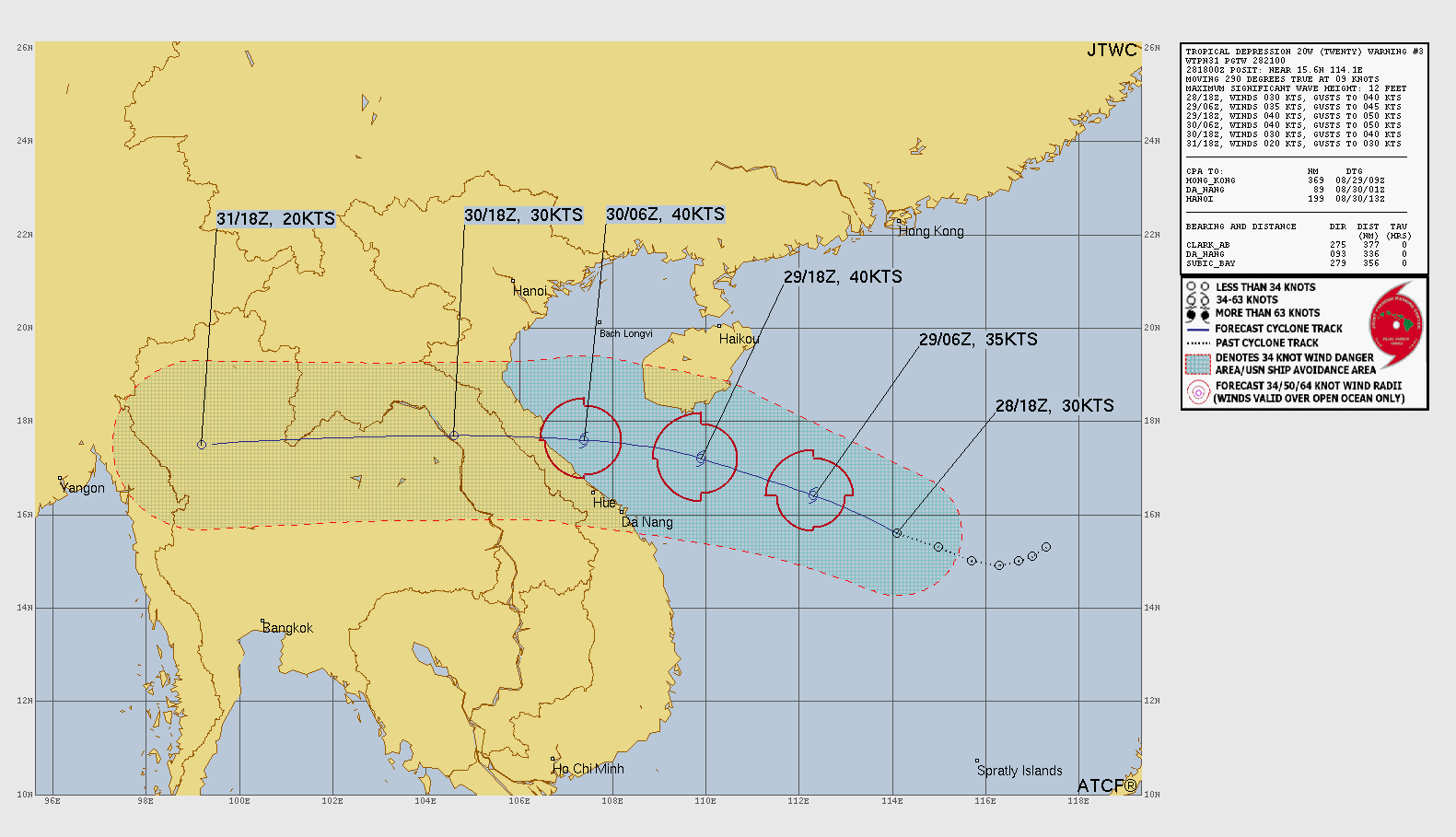 Official forecast cone for Tropical Depression TWENTY