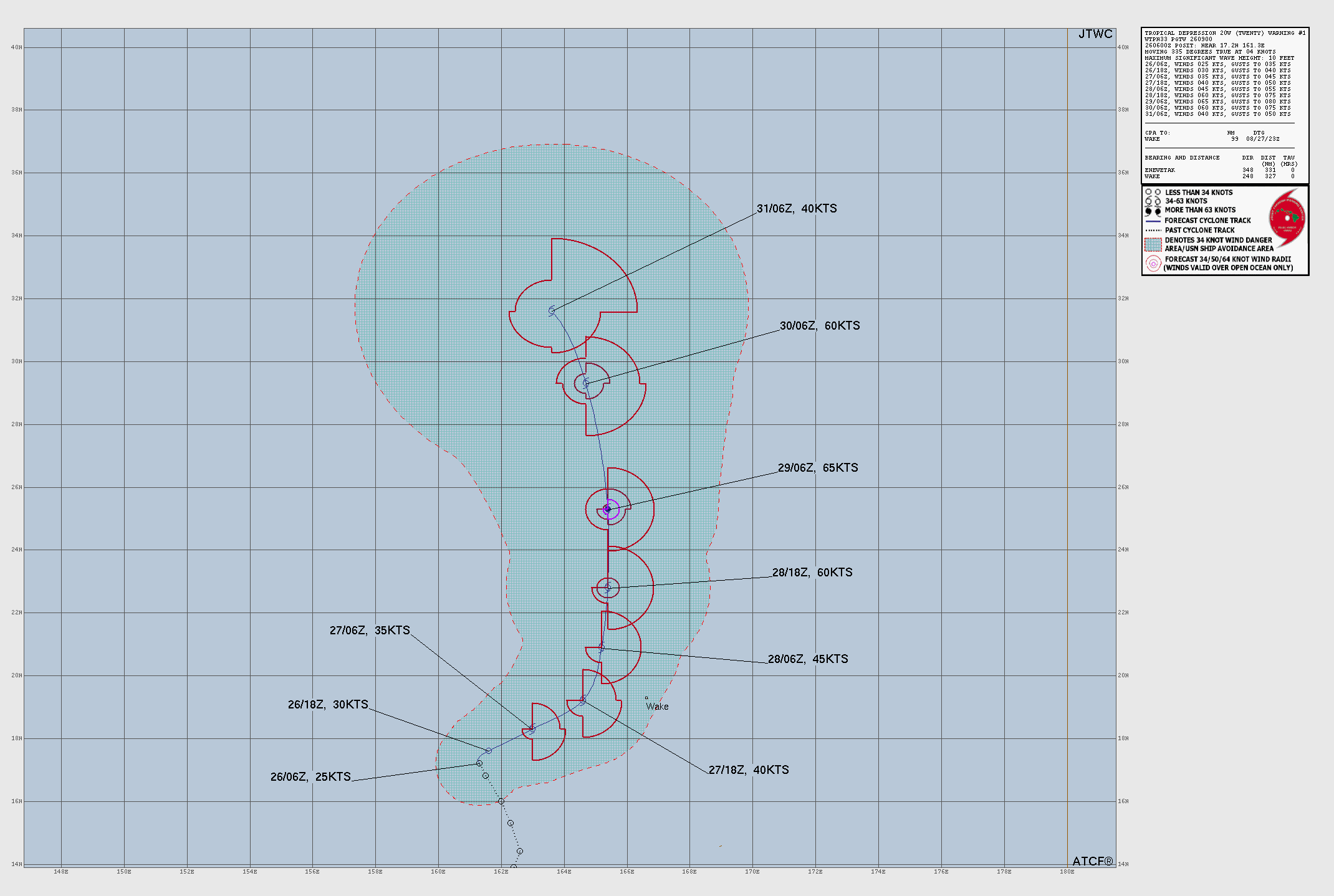 Official forecast cone for Tropical Depression TWENTY