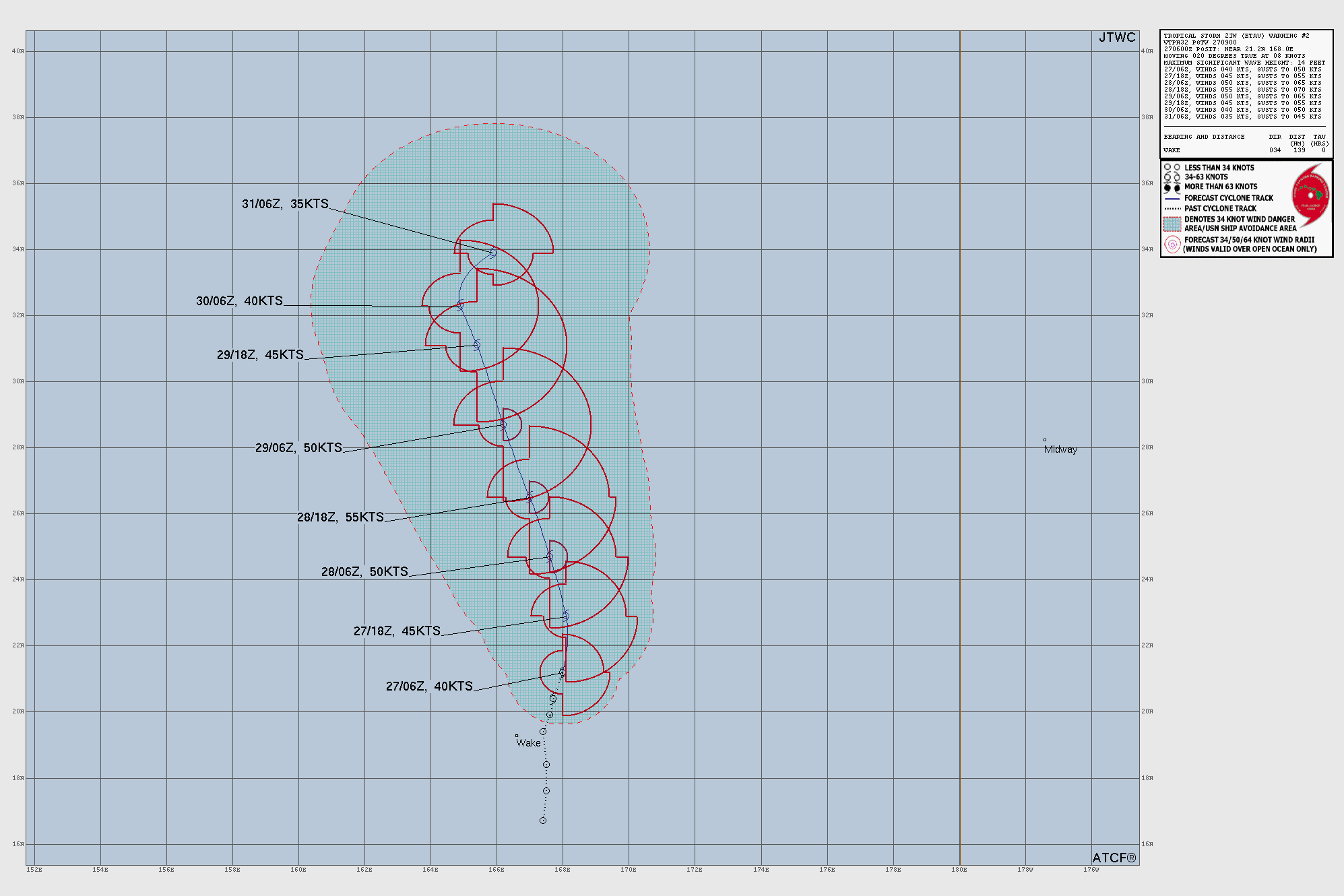 Official forecast cone for Tropical Storm TWENTYONE