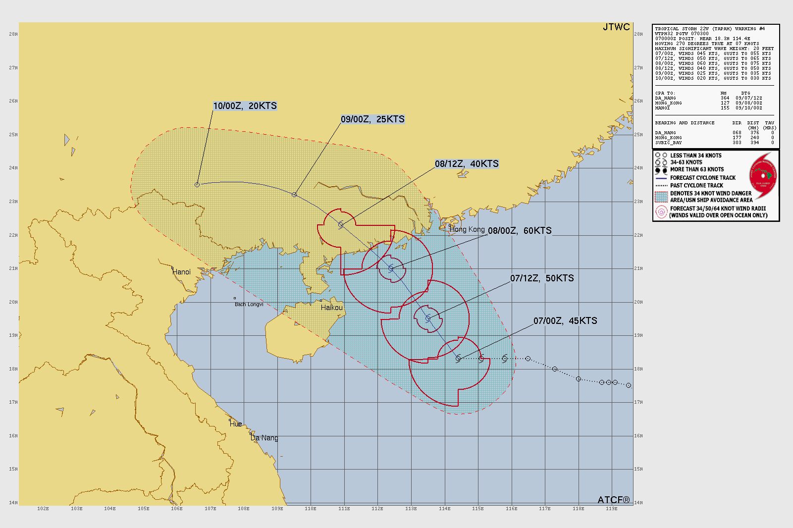 Official forecast cone for Tropical Storm TAPAH