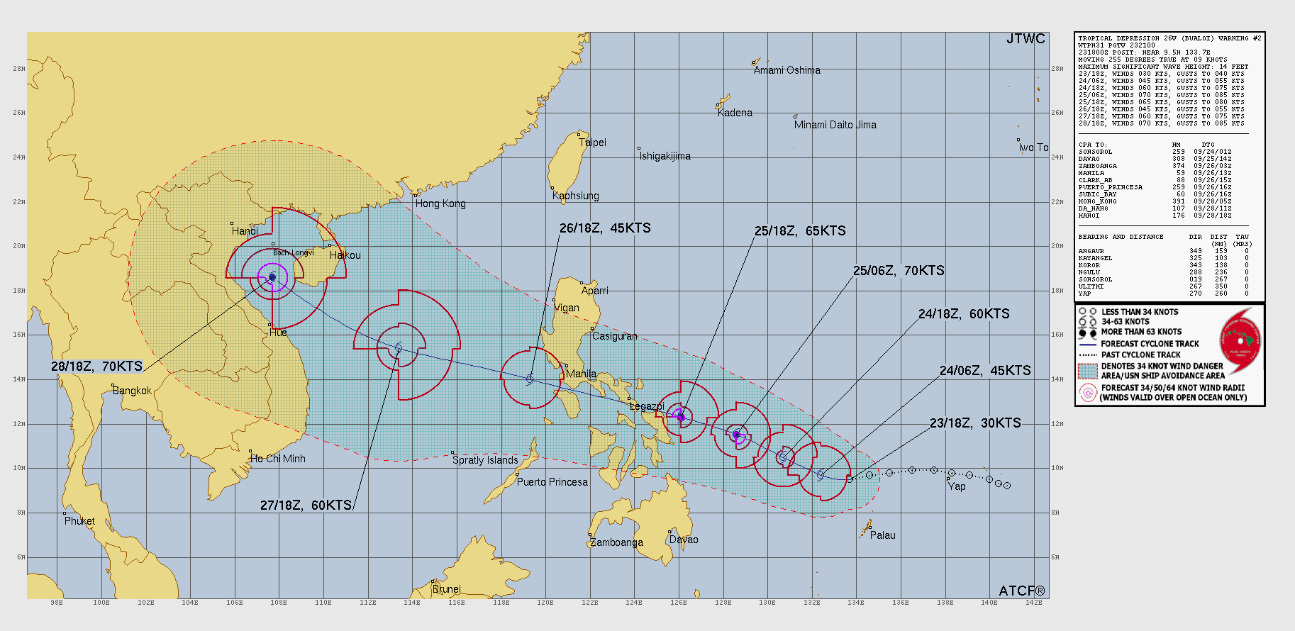 Official forecast cone for Tropical Depression TWENTY-SI