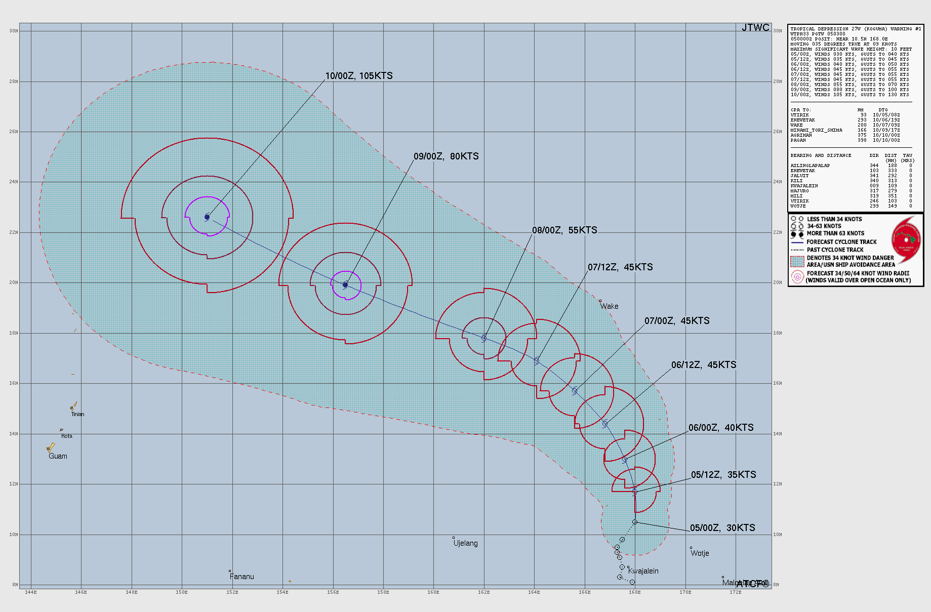 Official forecast cone for Tropical Depression TWENTYSEVE