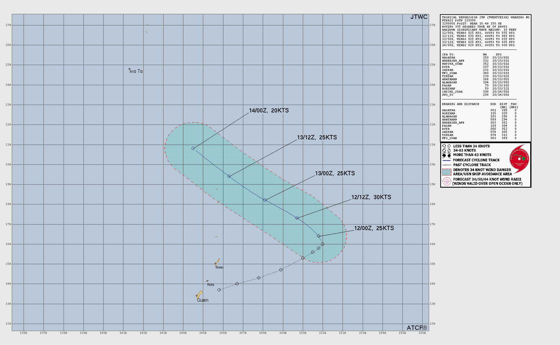 Official forecast cone for Tropical Depression TWENTYEIGH