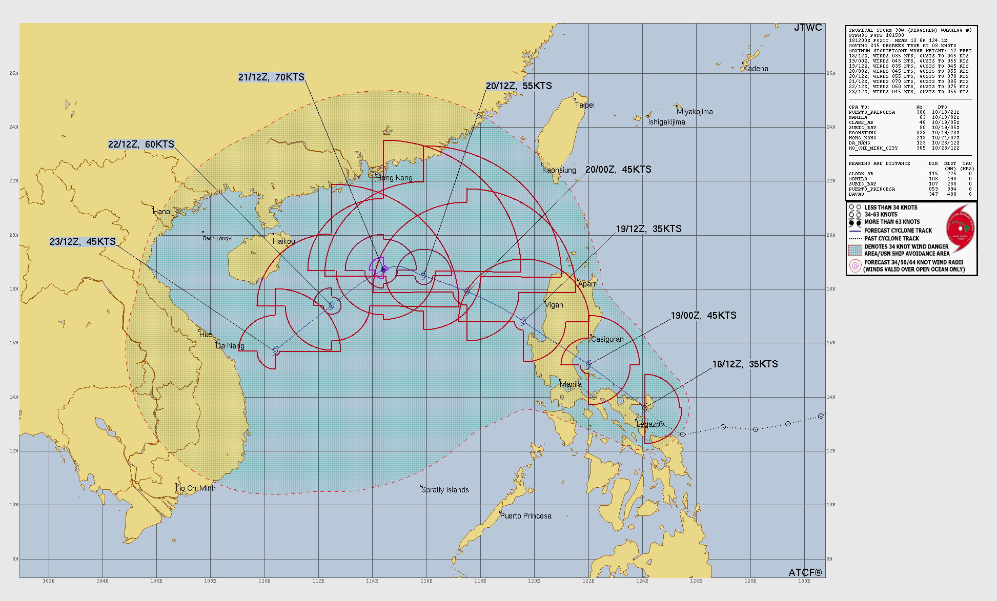 Official forecast cone for Tropical Storm FENGSHEN