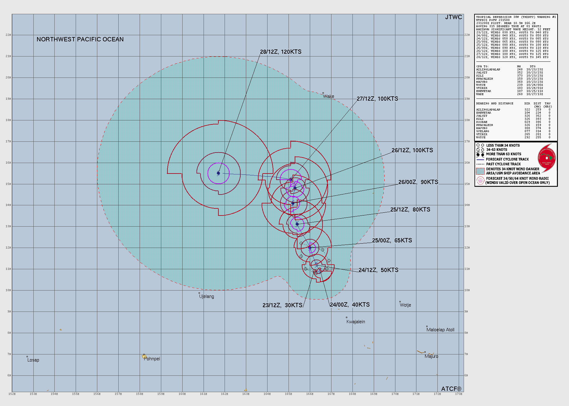 Official forecast cone for Tropical Depression THIRTY